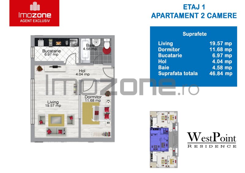 Militari, Pacii, apartament 2 camere, 47 mp, centrala proprie, comision 0%.